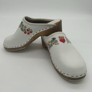 Swedish KID'S CLOGS, White Real Leather, Traditional Swedish - Main Image