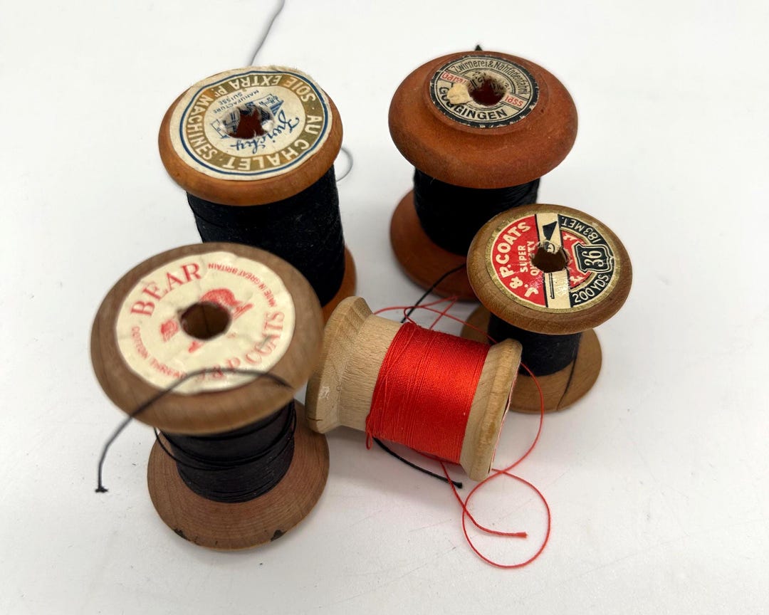 5 Pcs Vintage Wooden Thread Spools, Set of 5, Sewing, Crafting, Trim ...