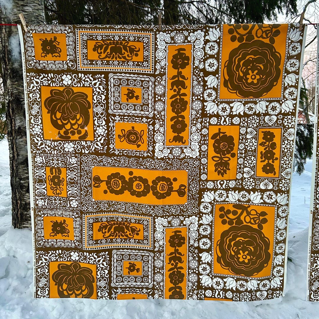 Vintage Tampella Fabric Set of 2: Marjatta Metsovaara Rosmarini