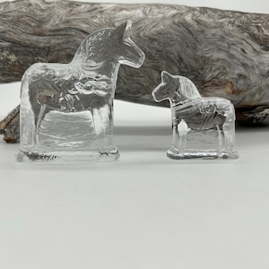 Swedish Crystal clear glass DALA HORSE/ Dalahäst, Dala Horse, full Crystal by Lindshammar of Sweden, two sizes, Vintage Dala Horse