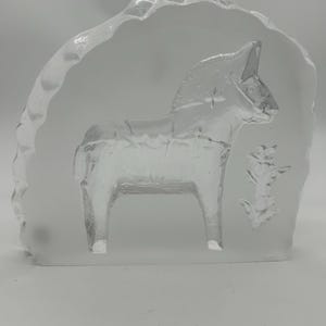 Large GLASS DALA HORSE/ Dalahäst, Dala Horse, by Bergdala of Sweden,Swedish Crystal clear Vintage Dala Horse