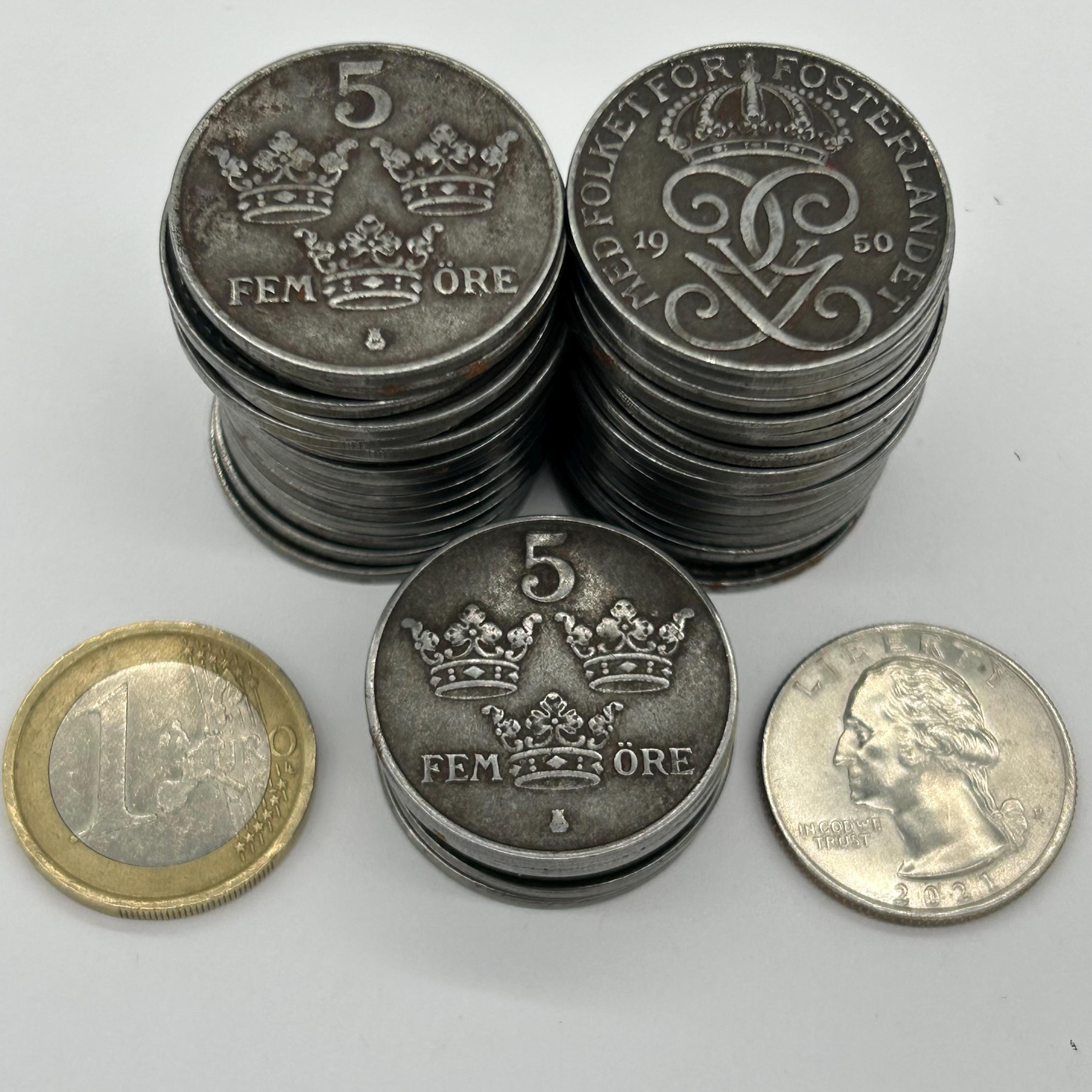 スウェーデン 旧硬貨 セット 1970年代 15枚 銀 シルバー 貨幣 古銭 5 オーレ、セントペニー スウェーデン鉄貨（1942-1950年）、単価