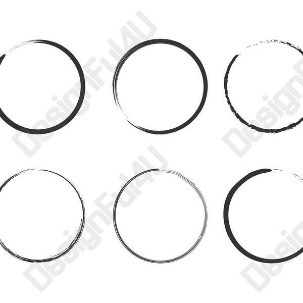 Grunge circle brush collection, vector illustration. Brush strokes symbol. Circle, brush, grunge, ink, stroke, round, paint, black, texture.