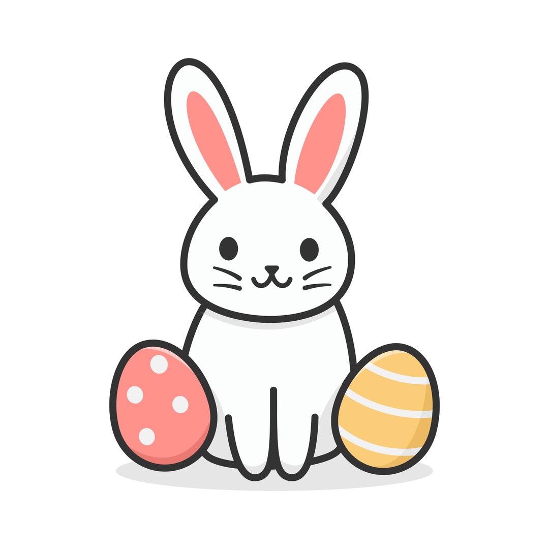 White Easter Bunny Rabbit With Pastel Easter Eggs. - Etsy