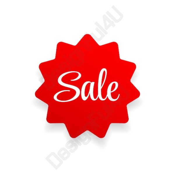 Sale star burst price sticker with transparent background. Red badge, promotional starshape sticker, universal sale sticker.