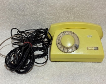 Vintage RWT Rotary Dial Telephone Yellow Retro Desk Phone Collectible Home Decor Untested