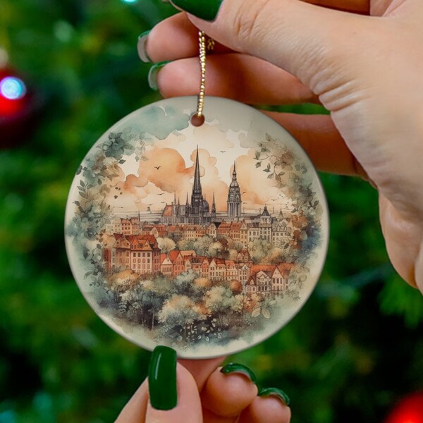Vienna Watercolor Landscape Ornament, Austria Christmas Ornament, Gift for First Christmas, Our New Home, Travel Enthusiast, Office Coworker