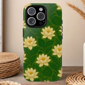 White Lotus Flower Phone Case,  Botanical Floral Case, Vintage Inspired Elegant Spiritual Lotus Flower, Garden Lover Gift, Calm Aesthetic