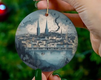 Zurich Watercolor Landscape Christmas Ornament, Switzerland Ornament, Stocking Stuffer Gift for Our First Christmas, Our New Home, Travel