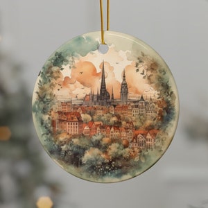 Adorno de viaje personalizado de Viena, Austria, adorno de acuarela de la ciudad, elegante adorno navideño para decoración del hogar, regalos personalizados para amigos.