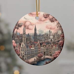 Bruxelles Belgique Décoration de voyage personnalisée, Décoration de ville aquarelle, Décoration de Noël élégante pour la décoration intérieure, Cadeaux personnalisés pour amis
