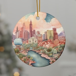 Las Vegas Nevada personalisierte Reiseverzierung, Aquarell Stadt Ornament, elegante Weihnachtsverzierung für Wohnkultur, individuelle Geschenke für Freunde