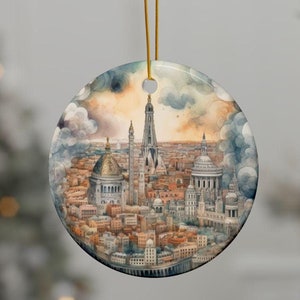 Adorno de viaje personalizado de Madrid, España, adorno de ciudad en acuarela, elegante adorno navideño para decoración del hogar, regalos personalizados para amigos