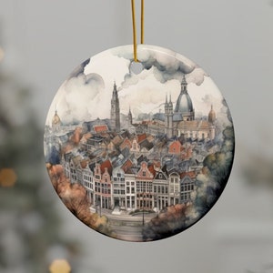 Bruxelles Belgique Décoration de voyage personnalisée, Décoration de ville aquarelle, Décoration de Noël élégante pour la décoration intérieure, Cadeaux personnalisés pour amis