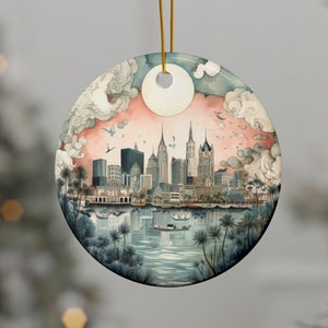 New Orleans Stadtlandschaft Ornament, Louisiana Bayou Cajun Weihnachten, Bundesstaatskarte, Geschenk für unser erstes Weihnachten, unser neues Zuhause