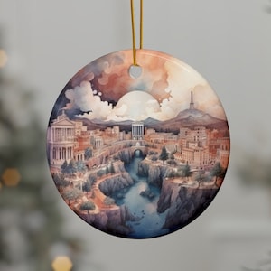Decorazione da viaggio personalizzata per Roma: decorazione natalizia con città acquerello