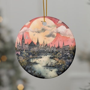 New Orleans Stadtlandschaft Ornament, Louisiana Bayou Cajun Weihnachten, Bundesstaatskarte, Geschenk für unser erstes Weihnachten, unser neues Zuhause