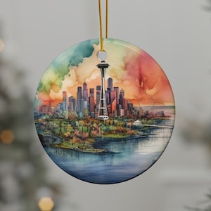 Settall Washington personalisierte Reiseverzierung, Aquarell Stadt Ornament, elegante Weihnachtsverzierung für Wohnkultur, individuelles Geschenk für Freund