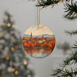 Burlington Vermont Ornament: Watercolor Fall Foliage, New England Travel Keepsake