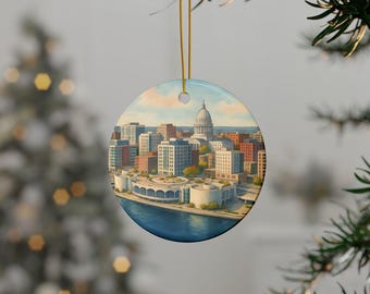 Ornamento di Madison, Wisconsin, ricordo personalizzato della città universitaria.
