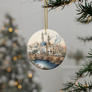 Muscat Oman Travel Ornament: Watercolor Cityscape, Personalized Christmas Decor
