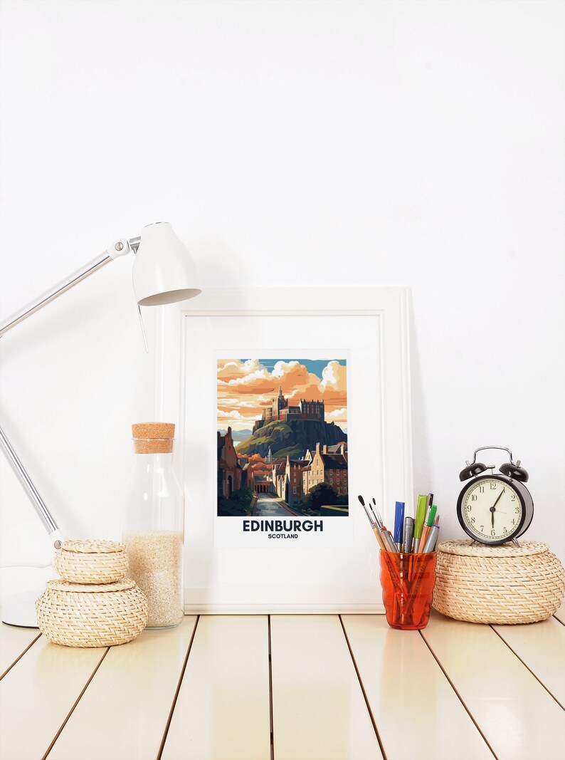 Edinburgh Travel Poster, Cityscape Digital Download, Vintage Wall Art ...
