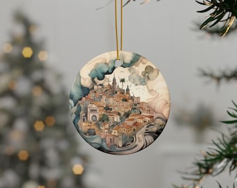 Lisbon Portugal Ornament, Personalized Watercolor Travel Keepsake