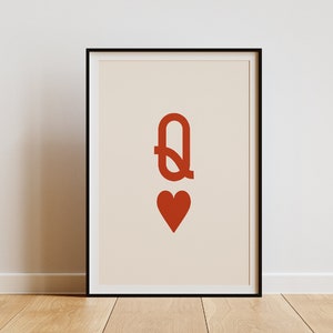 Herz Königin, Spielkarten Kunst, trendige Poster, adrette Wandkunst, Boho Wohnheim Dekor, Retro Karten Kunst, Mid Century Modern, College Kunst, Y2K