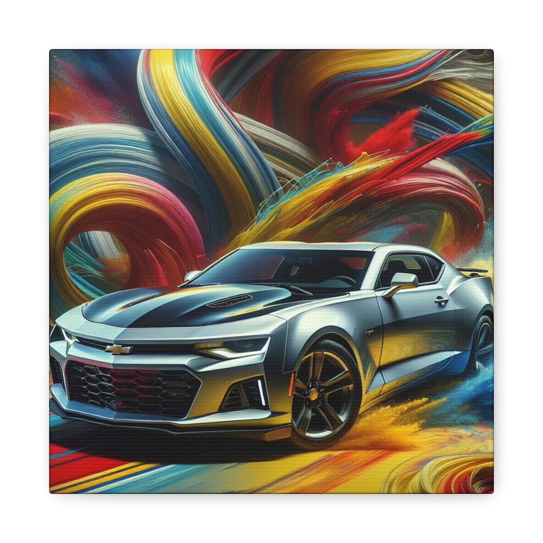 Chevrolet Camaro Canva, Classic Cars Artwork, Vintage Car Painting ...