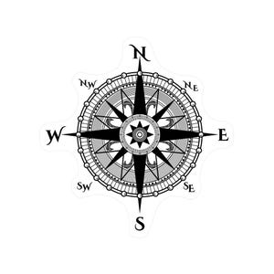 May include: Black and white compass rose design with directional indicators: N, S, E, W, NW, NE, SW, and SE. The compass features a detailed, stylized design with a central starburst pattern and a circular outer ring.