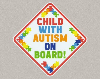 Child with Autism On Board Car Decal: Puzzle Sign - 5.5" Weatherproof Vinyl