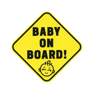 Baby On Board Car Decal: Yellow Safety Sticker - 5.375&quot; Vinyl (Set of 2)