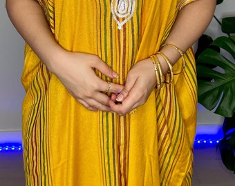 Langes gelbes Kleid, marokkanischer Kaftan für Frauen