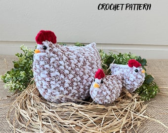 Crochet Mama And Baby Chicken Pattern, Crochet Plush Chicken Pattern, Mama And Baby Chicken