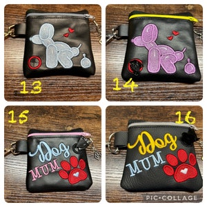 Vinyl, PU, Embroidered Doggy Poo Bag Pouch, Dispenser for dog lovers, for dog owners, various designs