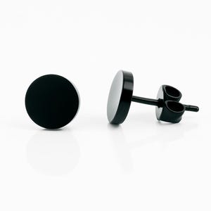 Clous d'oreilles noirs en acier inoxydable, boucles d'oreilles rondes unisexes, clous d'oreilles minimalistes pour hommes, cadeau pour lui, petits clous noirs pour femme et homme