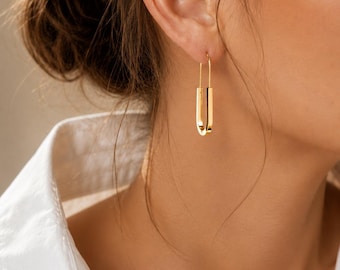Gold Paperclip Hoop Earrings, Gold Plated Minimalist Earrings, Hypoallergenic Non Tarnish Earrings, Modern Jewelry, Gift for Her