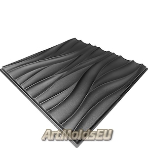 Puede incluir: Un molde de silicona negro para crear un panel de pared decorativo con un patrón ondulado. El molde está hecho por ArtMoldsEU.