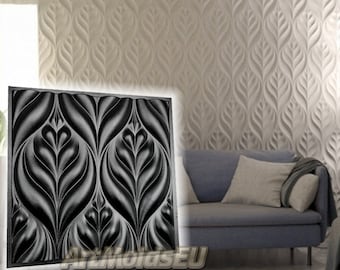 May include: A black silicone mold with a raised design of repeating leaf patterns. The mold is shown against a white wall with the same pattern in a lighter color.