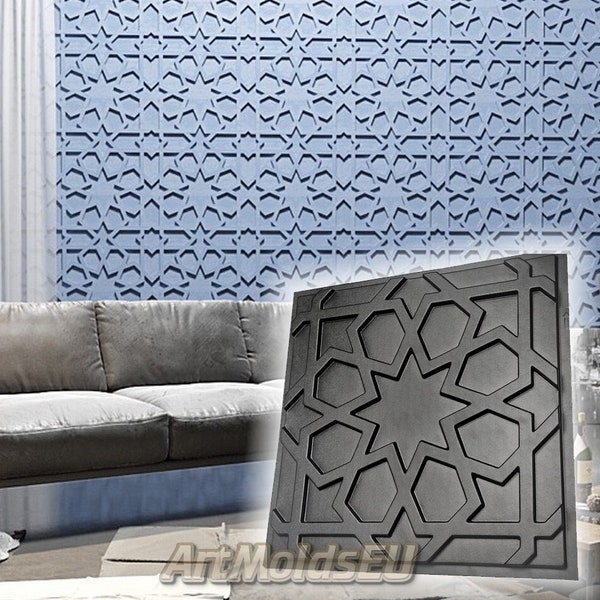 3D panel Mold for gypsum, plaster or concrete tile for decorative wall panels 'East Star'