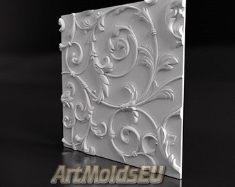 May include: White silicone mold with a raised design of intricate floral patterns. The mold is designed for creating decorative wall art or other crafts.