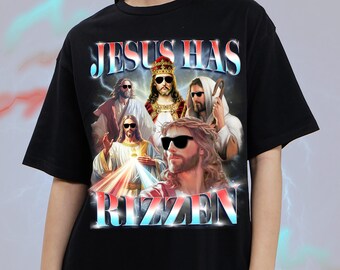 Digital File - Jesus Has Rizzen PNG - Retro 90s Graphic Bootleg Shirt - Easter PNG - Funny Christian Faith Religious Files Download