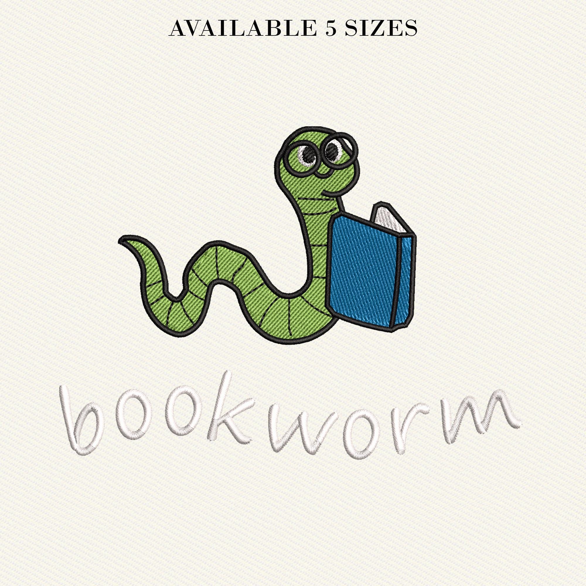 Bookworm Embroidery Design, Cute Book Lover File, Bookworm Embroidery Pattern, Bookish Gifts, Machine Embroidery File, Bookworm