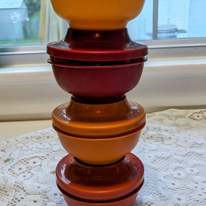 Set of 4 Vintage Tupperware Kitchen Storage Bowls 70s Colors
