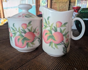 Country Kitchen Dolphin China Vintage Peach Creamer and Sugar Set
