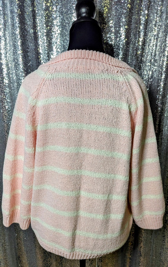Vintage 80s Preppy Style Striped Pink Sweater M - image 4