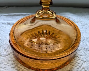 Amber Glass Vintage Ornate Decorative Vintage Candy Dish With Lid