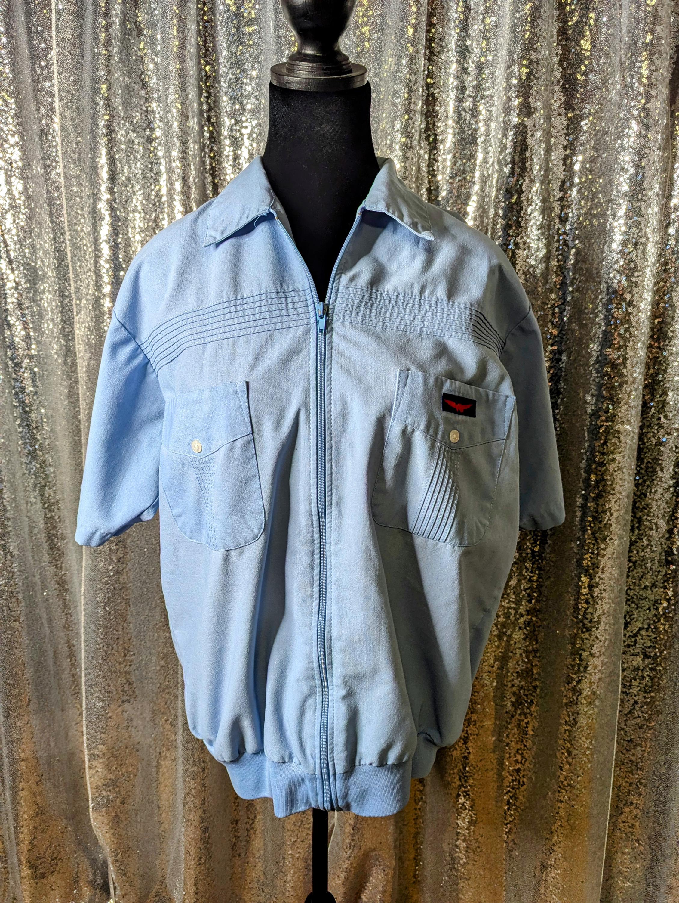Chemise John Blair Homme XXL - Bleu Blanc Pois - Col Zippé - Légère Plage - Occasion