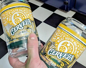 Craft Beer Glasses Cerveza Mexican Style Lager Green and Yellow Barware