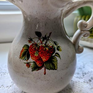 Strawberry Brown Flecked Vintage Water Pitcher Farmhouse Decor